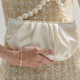 Victoria Satin Pearl Strap Bag in White