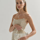Victoria Satin Pearl Strap Bag in White