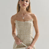 Victoria Satin Pearl Strap Bag in White