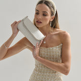 Yvette Pearl Trim Clutch Bag in White