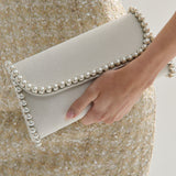 Yvette Pearl Trim Clutch Bag in White