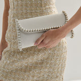 Yvette Pearl Trim Clutch Bag in White