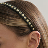 Elaine Stud Skinny Headband in Black