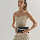 Yvette Pearl Trim Clutch Bag in Black