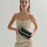 Yvette Pearl Trim Clutch Bag in Black