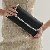Yvette Pearl Trim Clutch Bag in Black