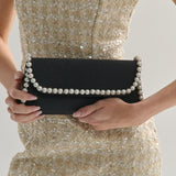 Yvette Pearl Trim Clutch Bag in Black