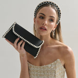 Yvette Pearl Trim Clutch Bag in Black