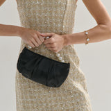 Victoria Satin Pearl Strap Bag in Black