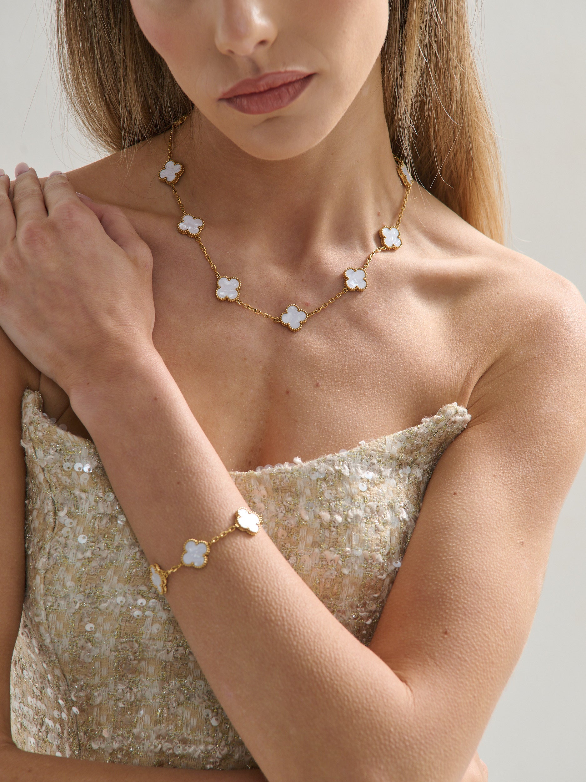 Charlotte 18K Gold Plated Necklace in White