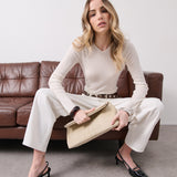 Becca Suede Clutch Bag in Beige