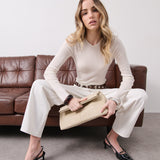 Becca Suede Clutch Bag in Beige