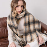 Elena Checkered Fluffy Scarf in White