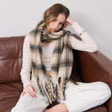 Elena Checkered Fluffy Scarf in White