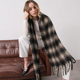 Elena Checkered Fluffy Scarf in Black