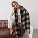 Elena Checkered Fluffy Scarf in Black