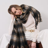 Elena Checkered Fluffy Scarf in Black