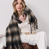 Elena Checkered Fluffy Scarf in Black