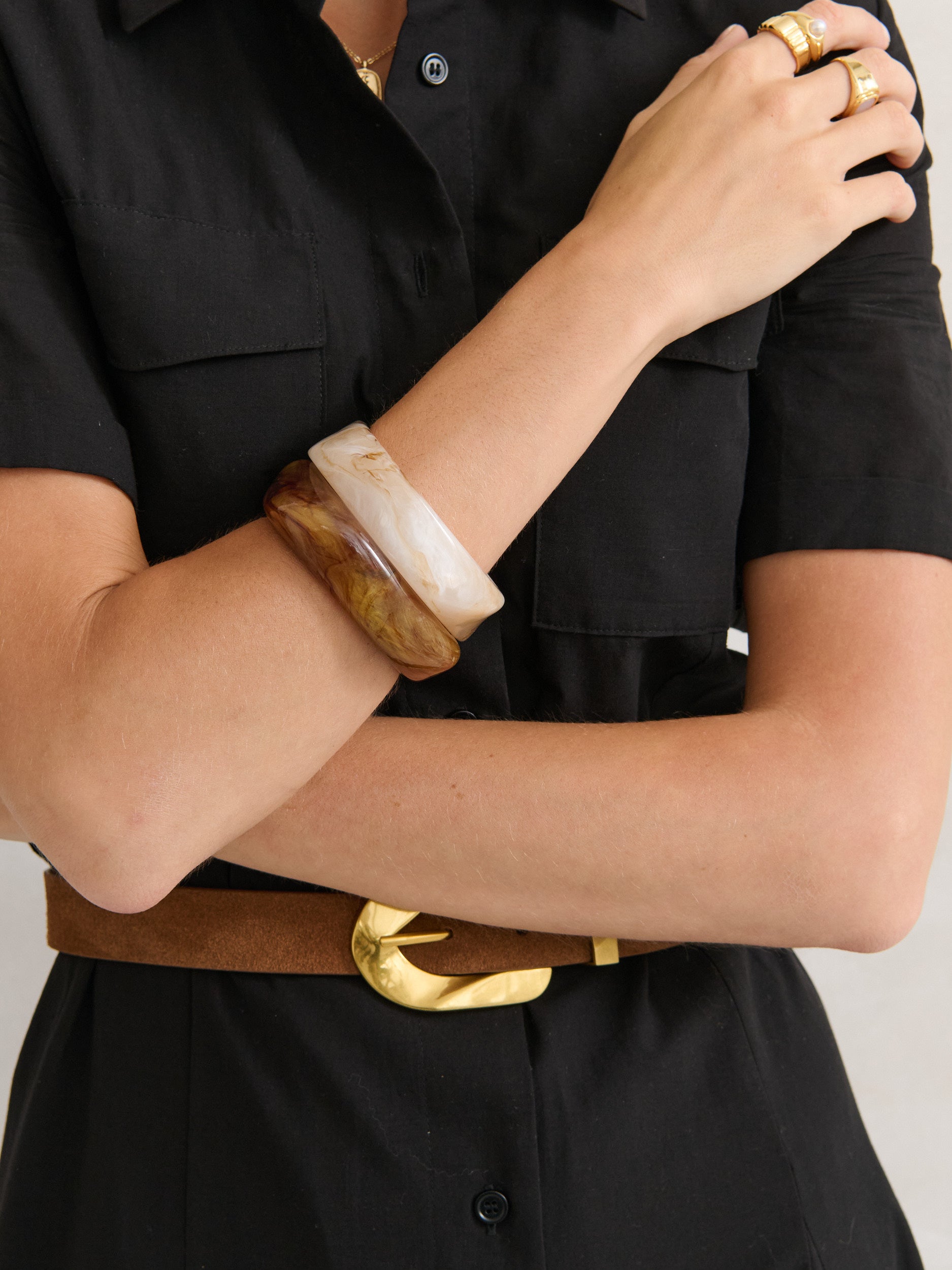 Angular Cuff Bangle in Brown