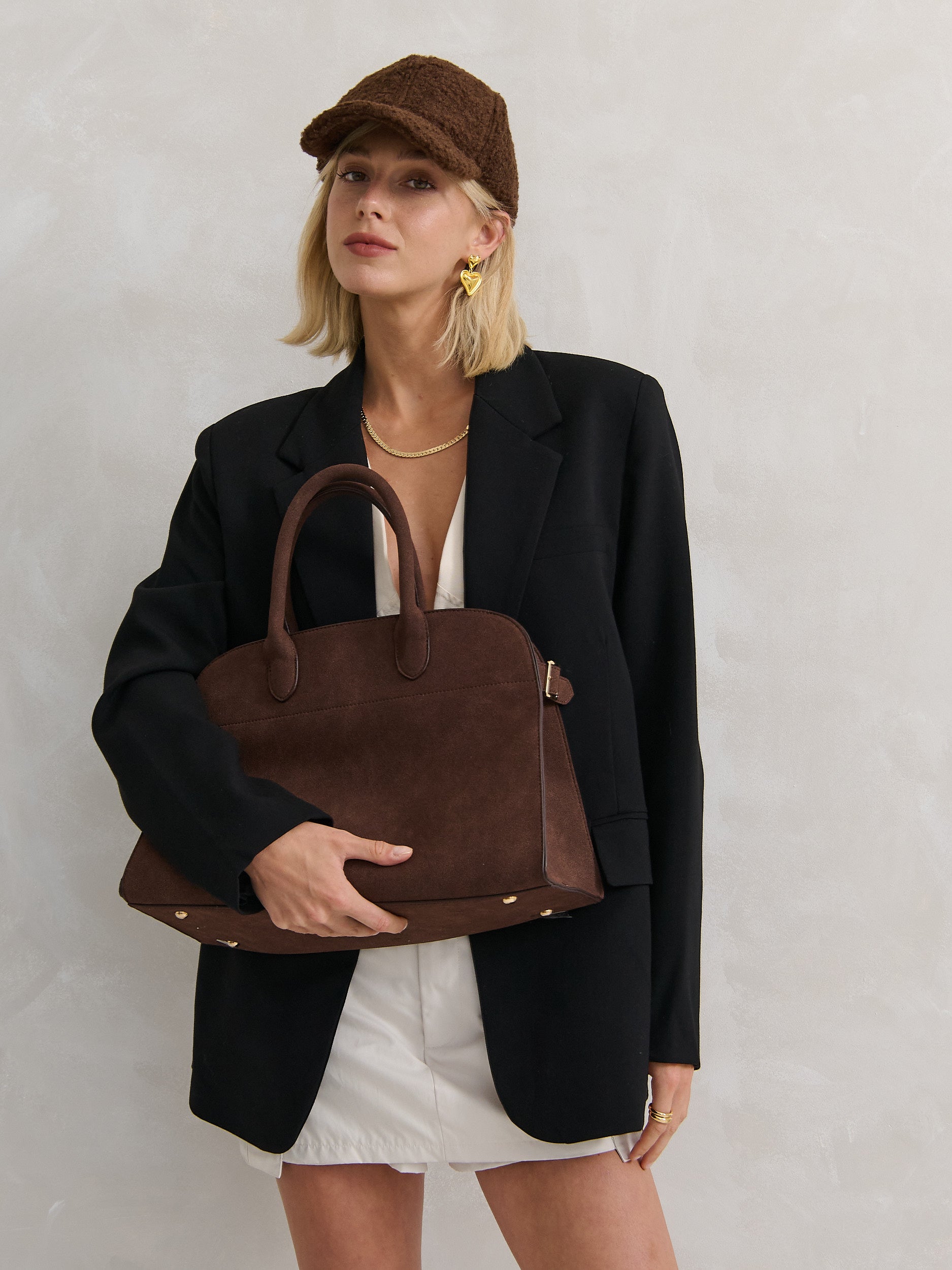 Clemence Tote Bag in Brown Suede