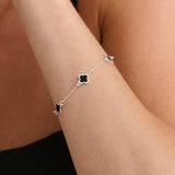 Clover Sterling Silver Plated Bracelet in Black
