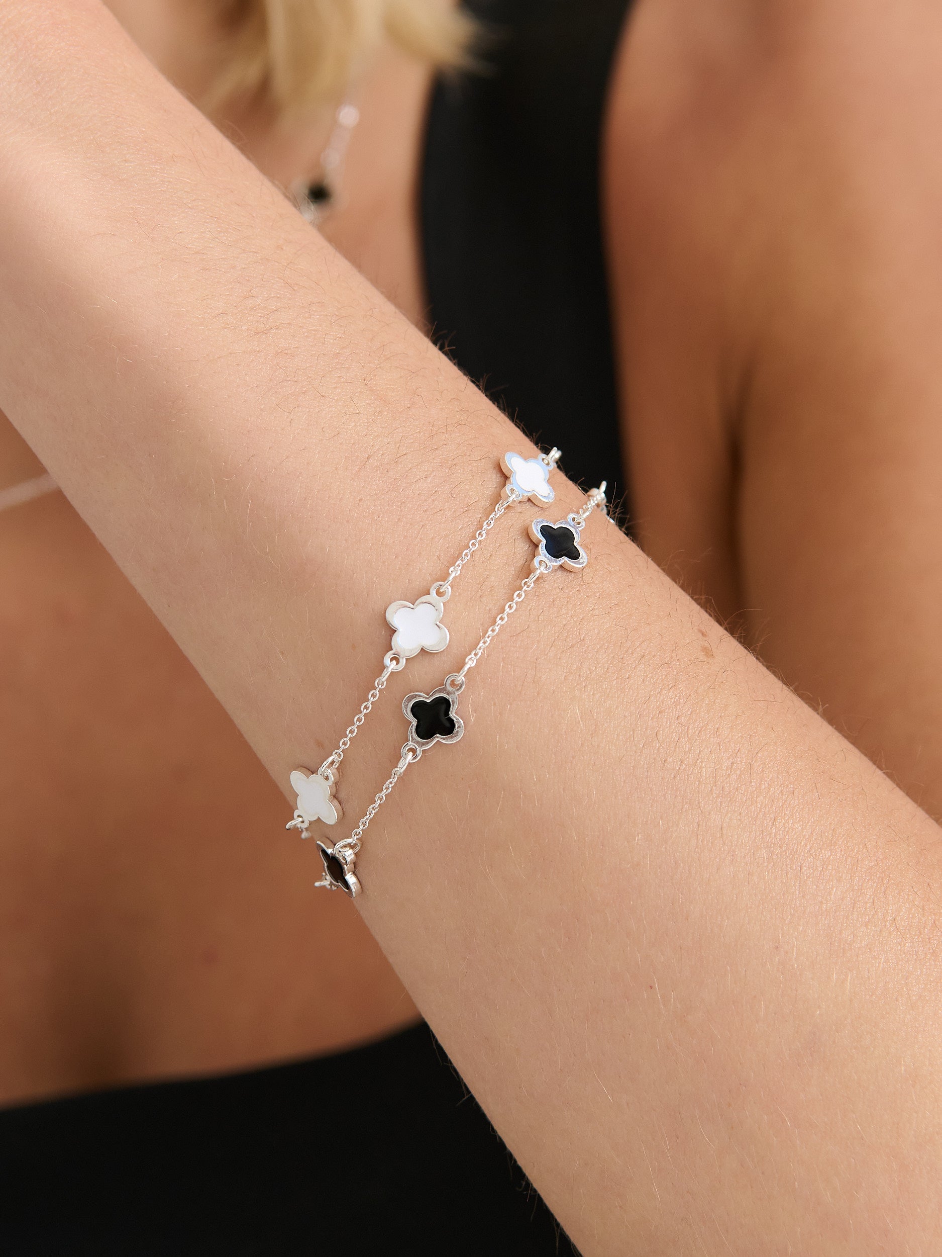 Clover Sterling Silver Plated Bracelet in White