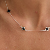Clover Sterling Silver Plated Necklace in Black
