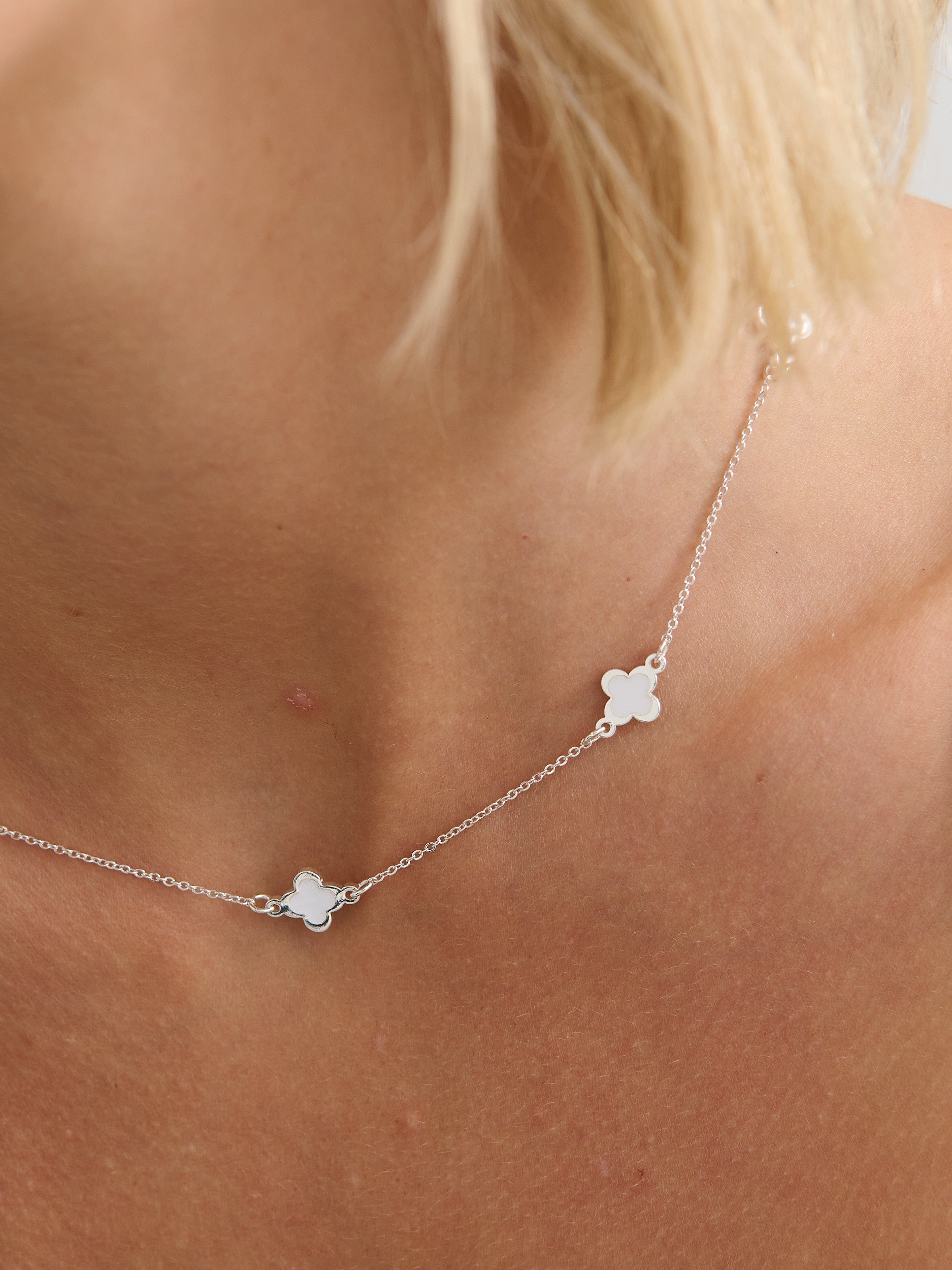 Clover Sterling Silver Plated Necklace in White