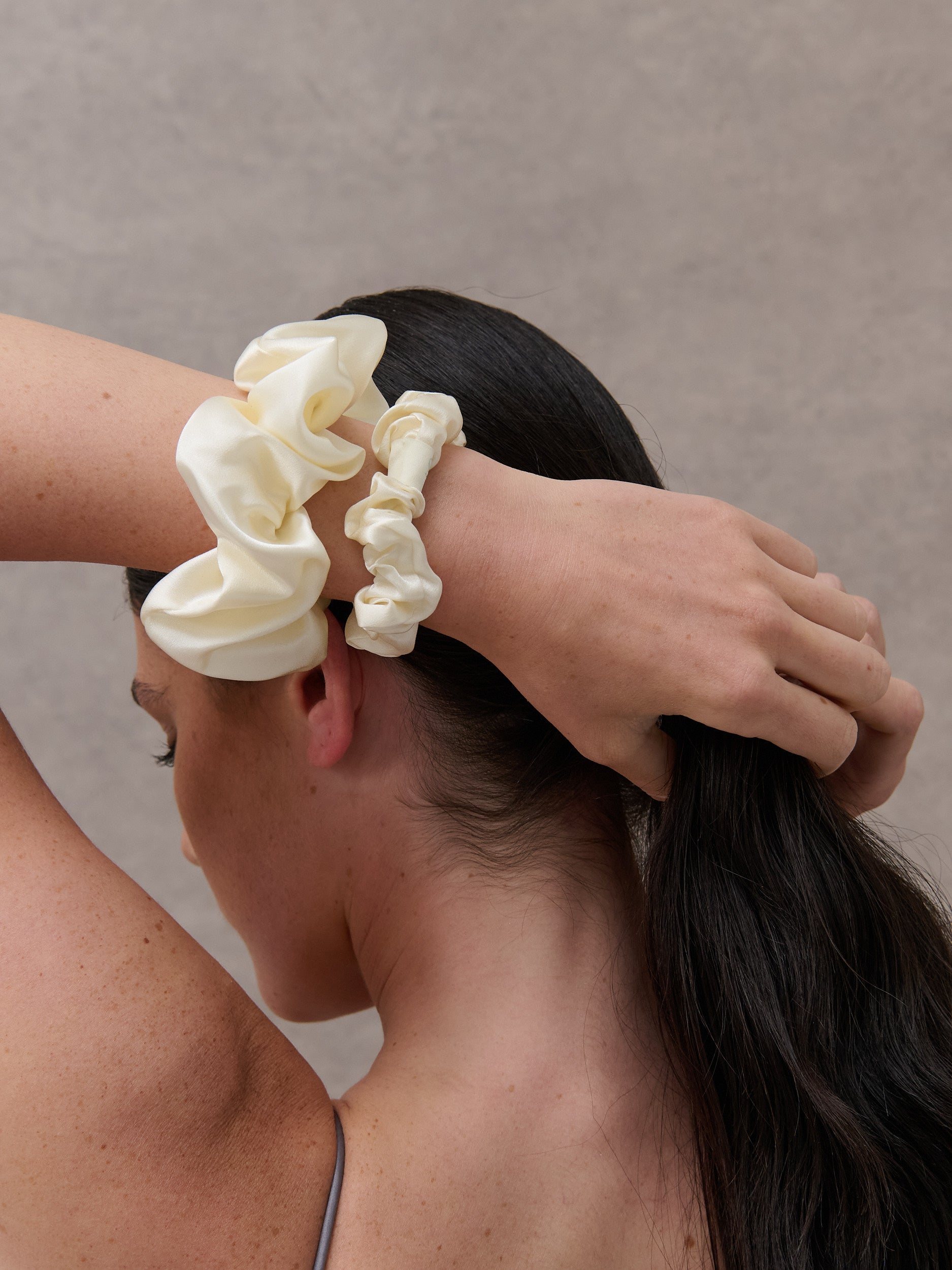 Lustre & Sage Silk Scrunchie in Cream