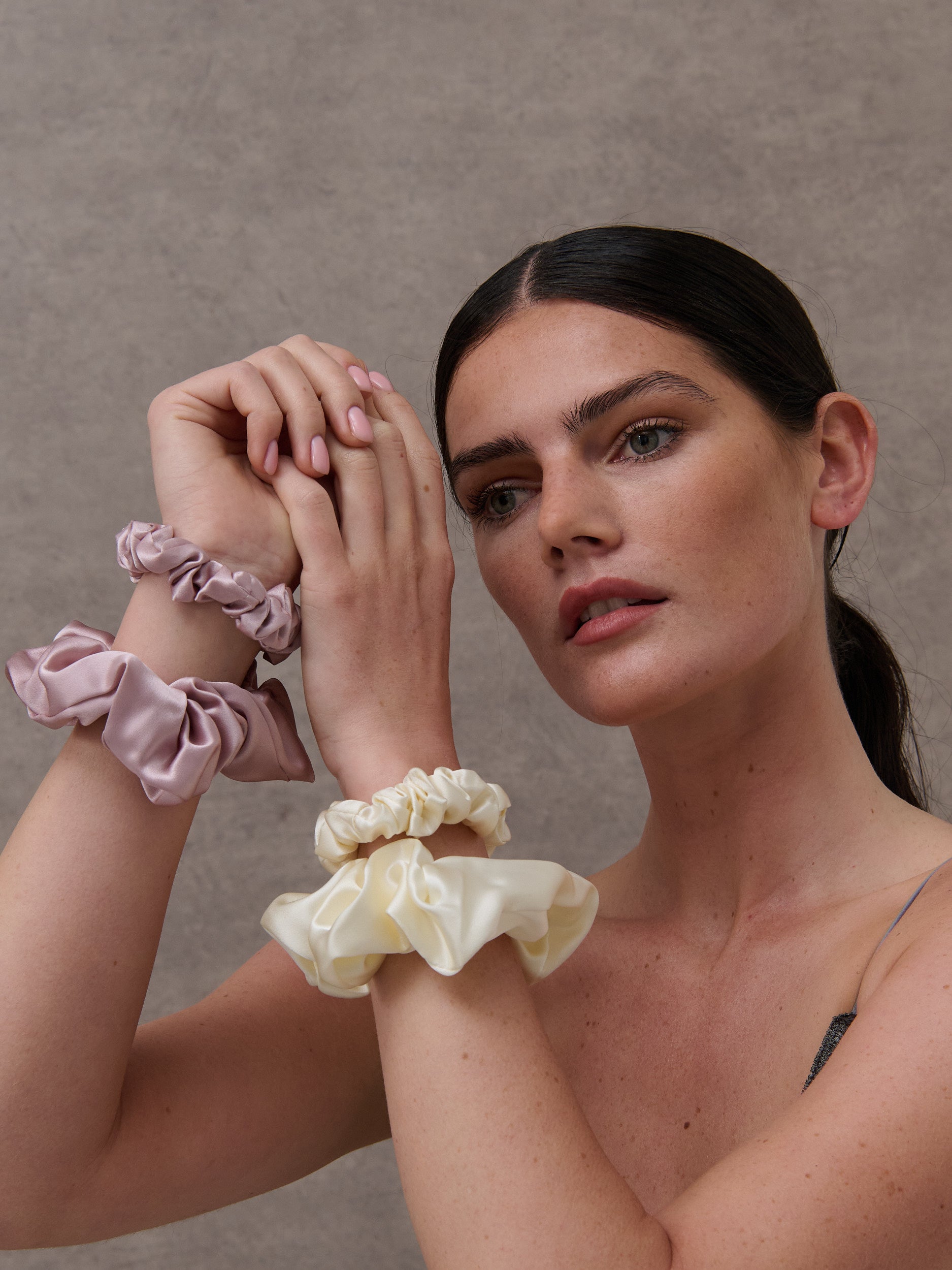 Lustre & Sage Silk Scrunchie in Cream