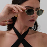 L&S Round Metal Oval Sunglasses in Green