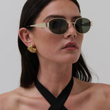 L&S Round Metal Oval Sunglasses in Green