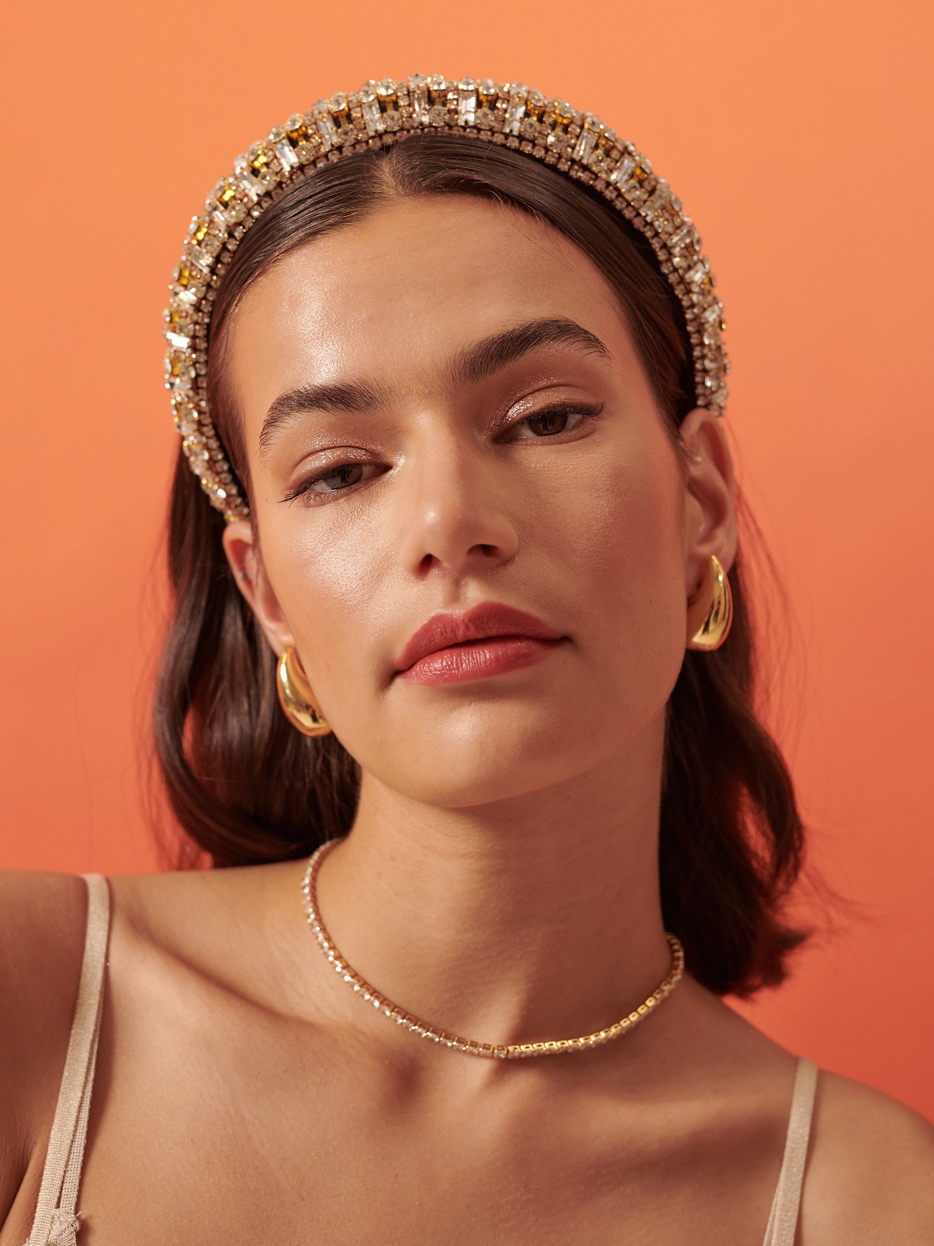 Audie Diamanté Embellished Headband-Gold