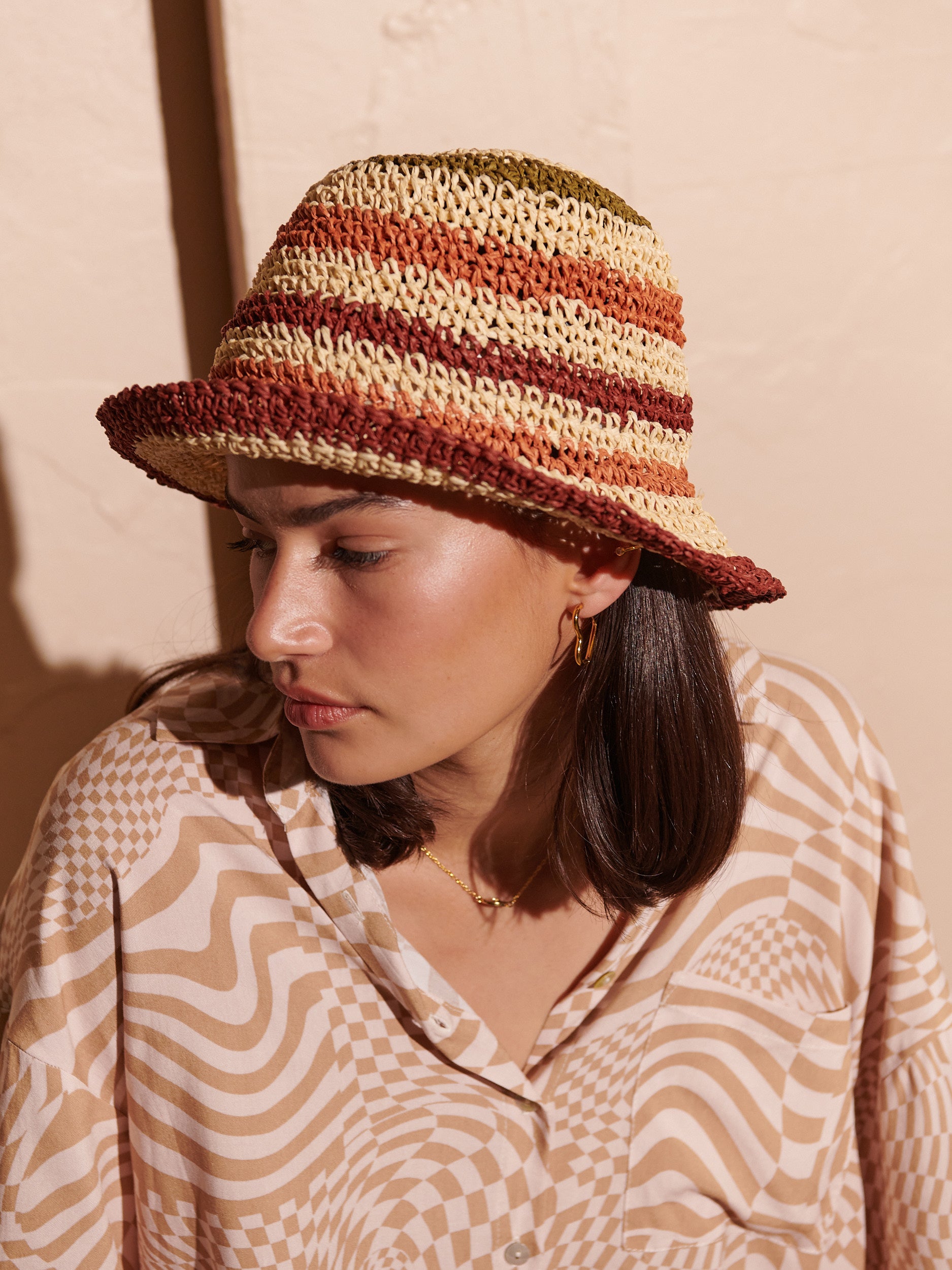 Alana Striped Straw Bucket Hat