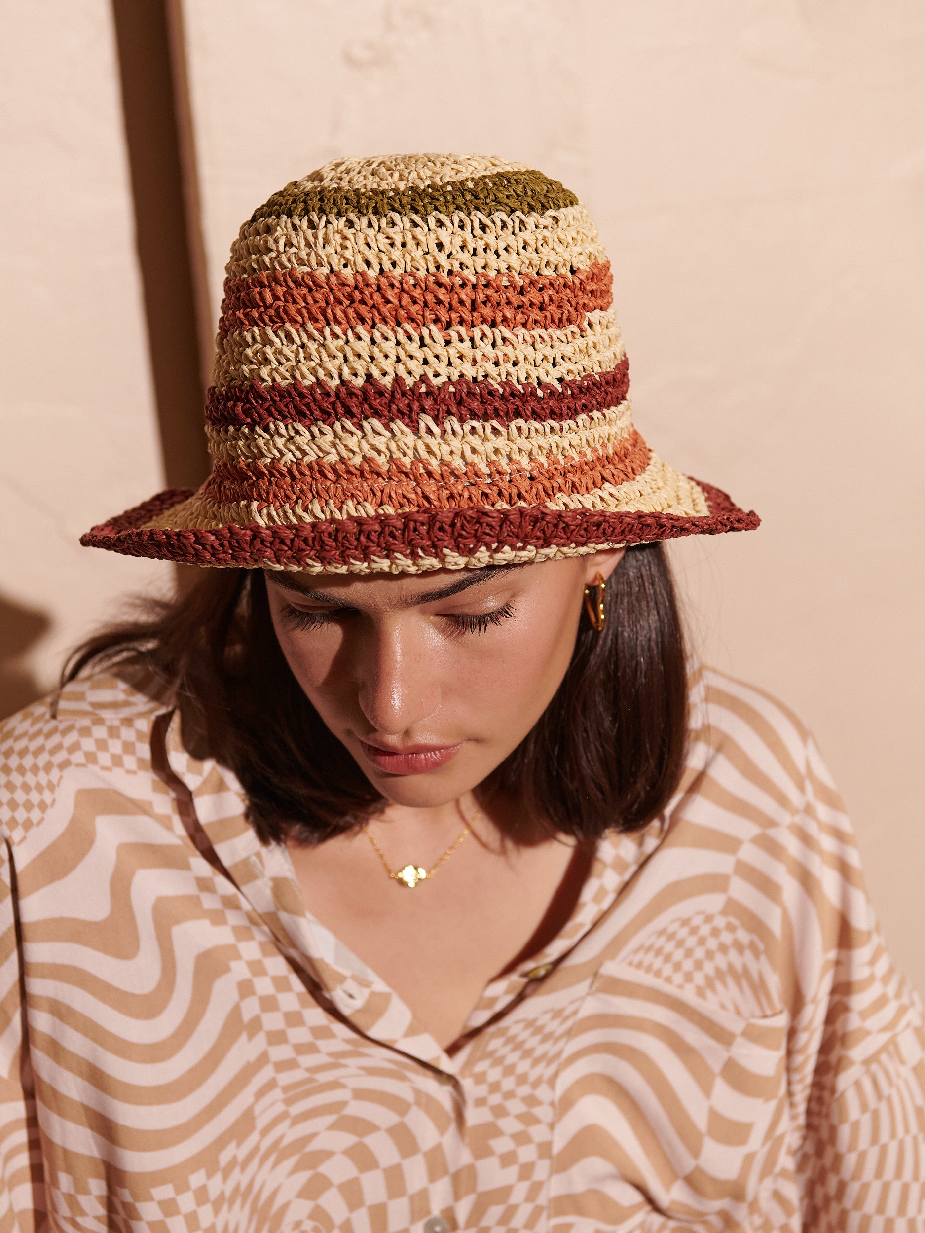 Alana Striped Straw Bucket Hat