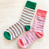 [Sale] Pinstripe Block Crew Socks (2col)