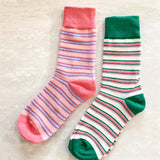 [Sale] Pinstripe Block Crew Socks (2col)