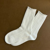 Hommy Frill Wool Crew Socks in White