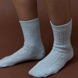Fisherman Wool Crew Socks in Blue