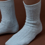 Fisherman Wool Crew Socks in Blue