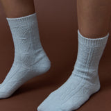 Fisherman Wool Crew Socks in Blue