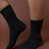 Cable Neb Crew Socks in Charcoal
