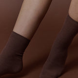 Mocha Rib Crew Socks in Brown