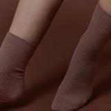 Mocha Rib Crew Socks in Camel