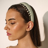 Satin Plain Padded Headband in Sage
