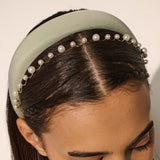 Satin Plain Padded Headband in Sage