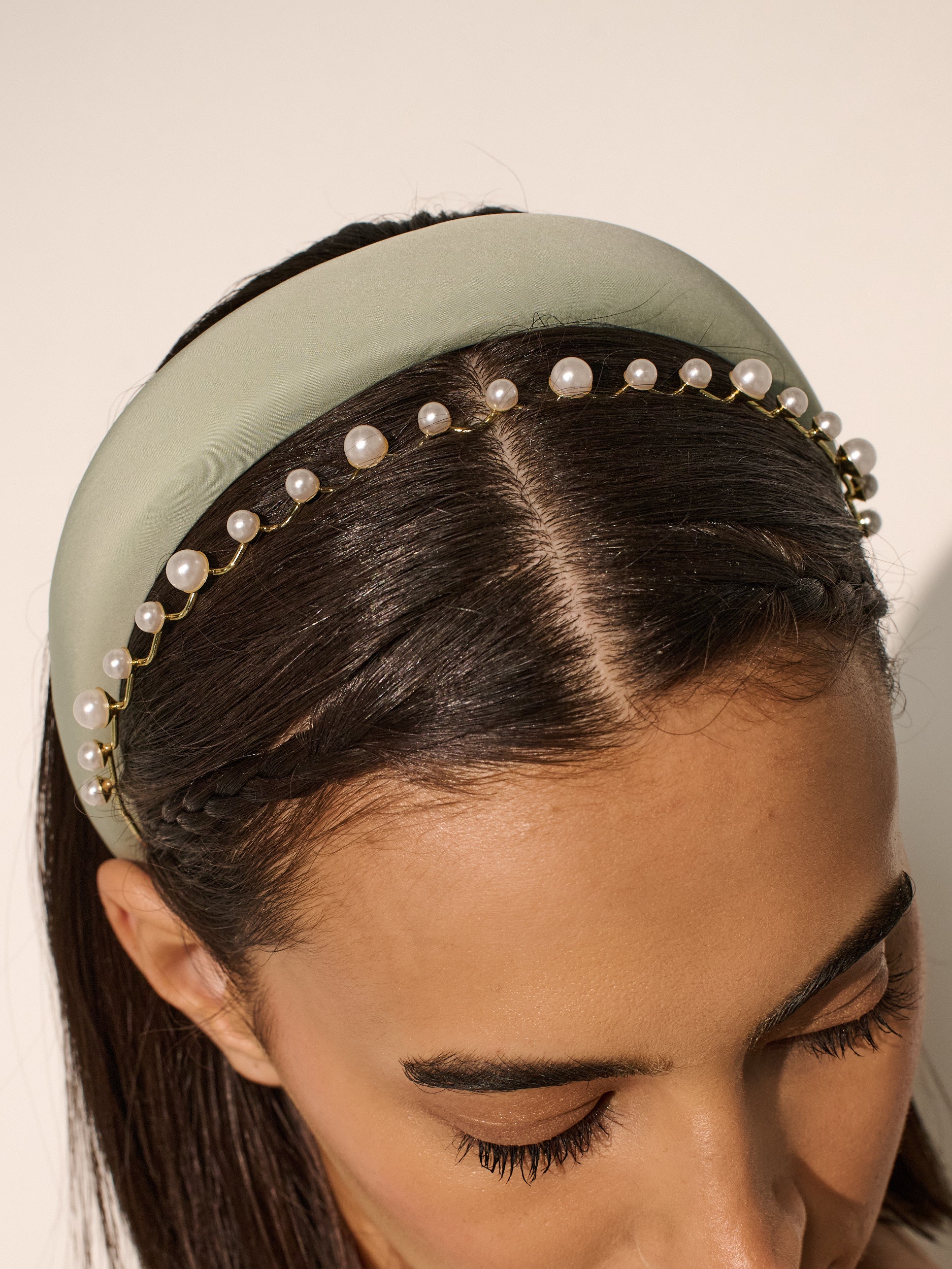 Satin Plain Padded Headband in Sage