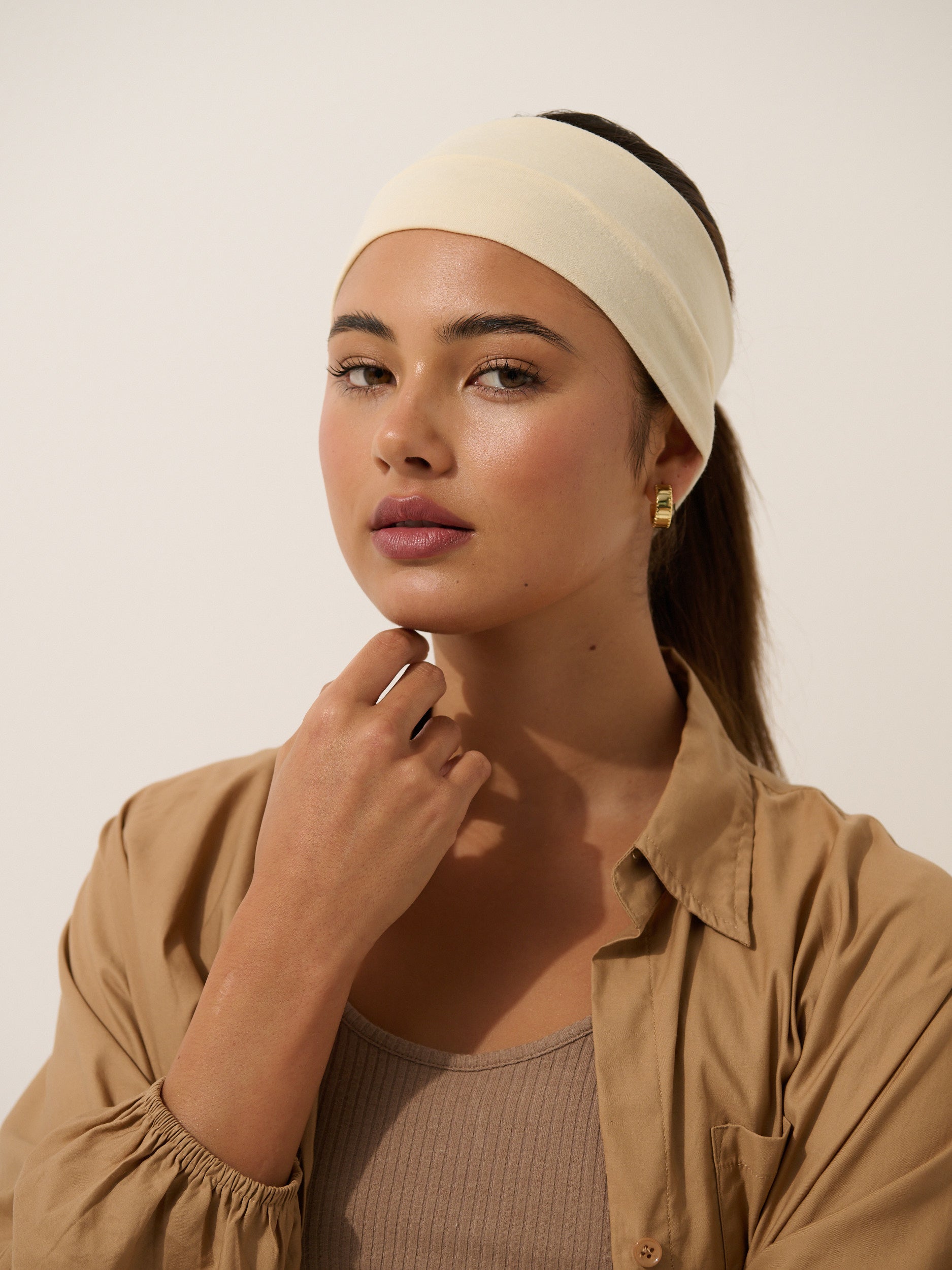 Soft Elastic Headband Set in Cream&Brown