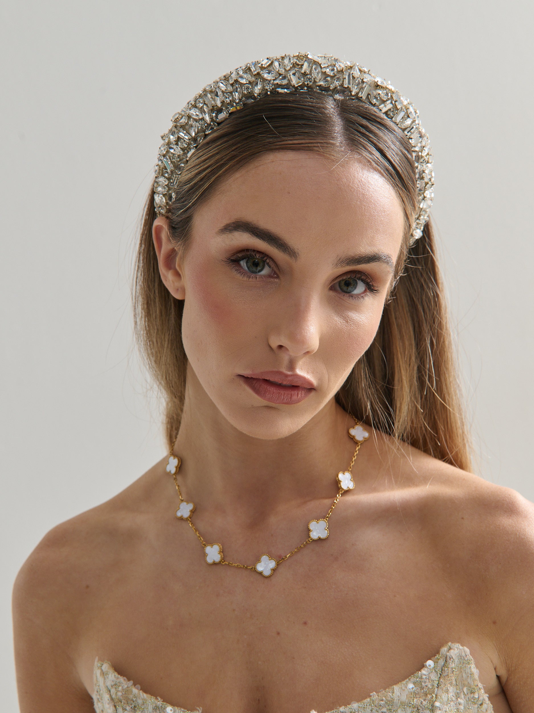 Charlotte 18K Gold Plated Necklace in White