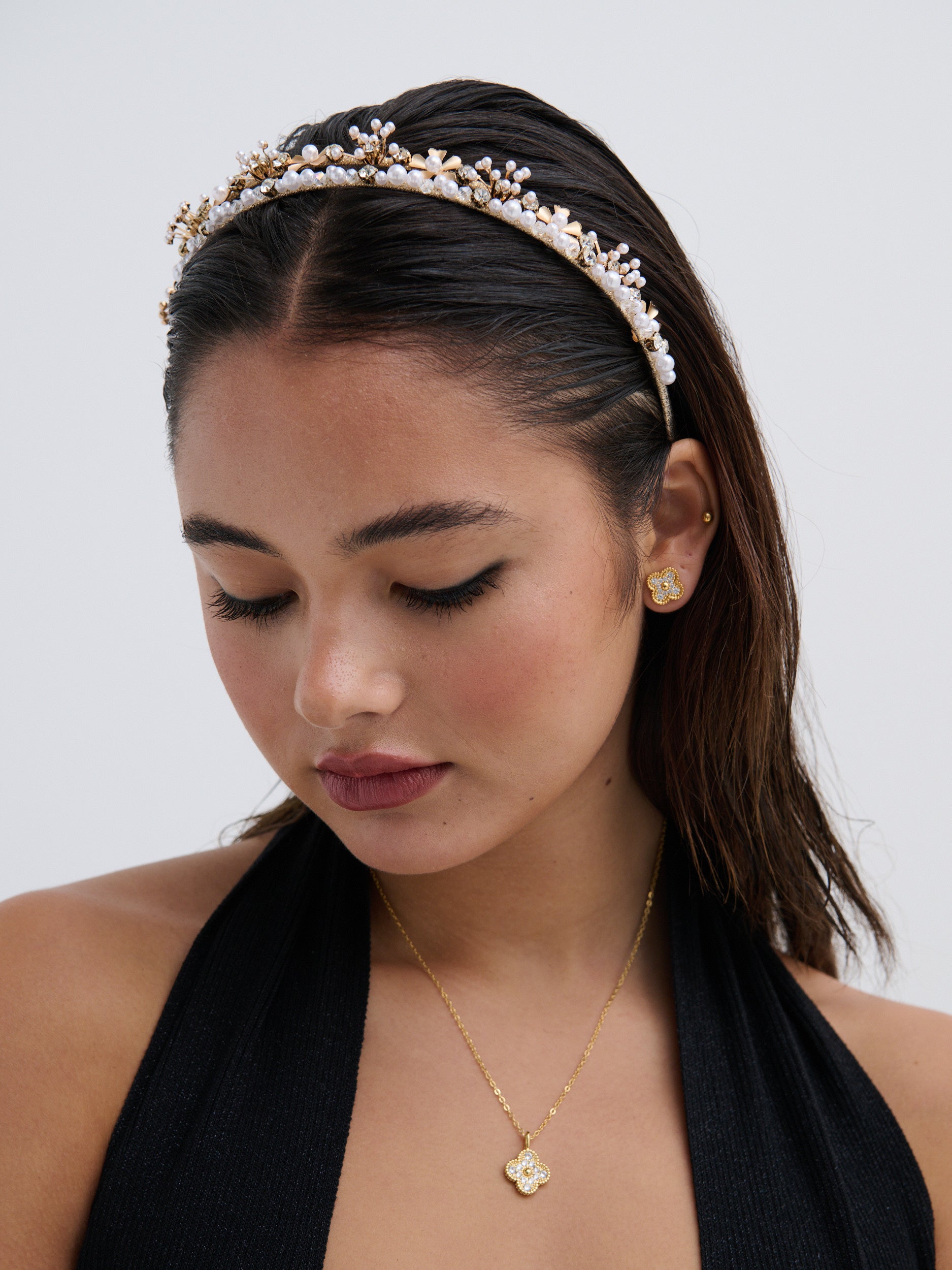 Double Pearl Floral Statement Headband